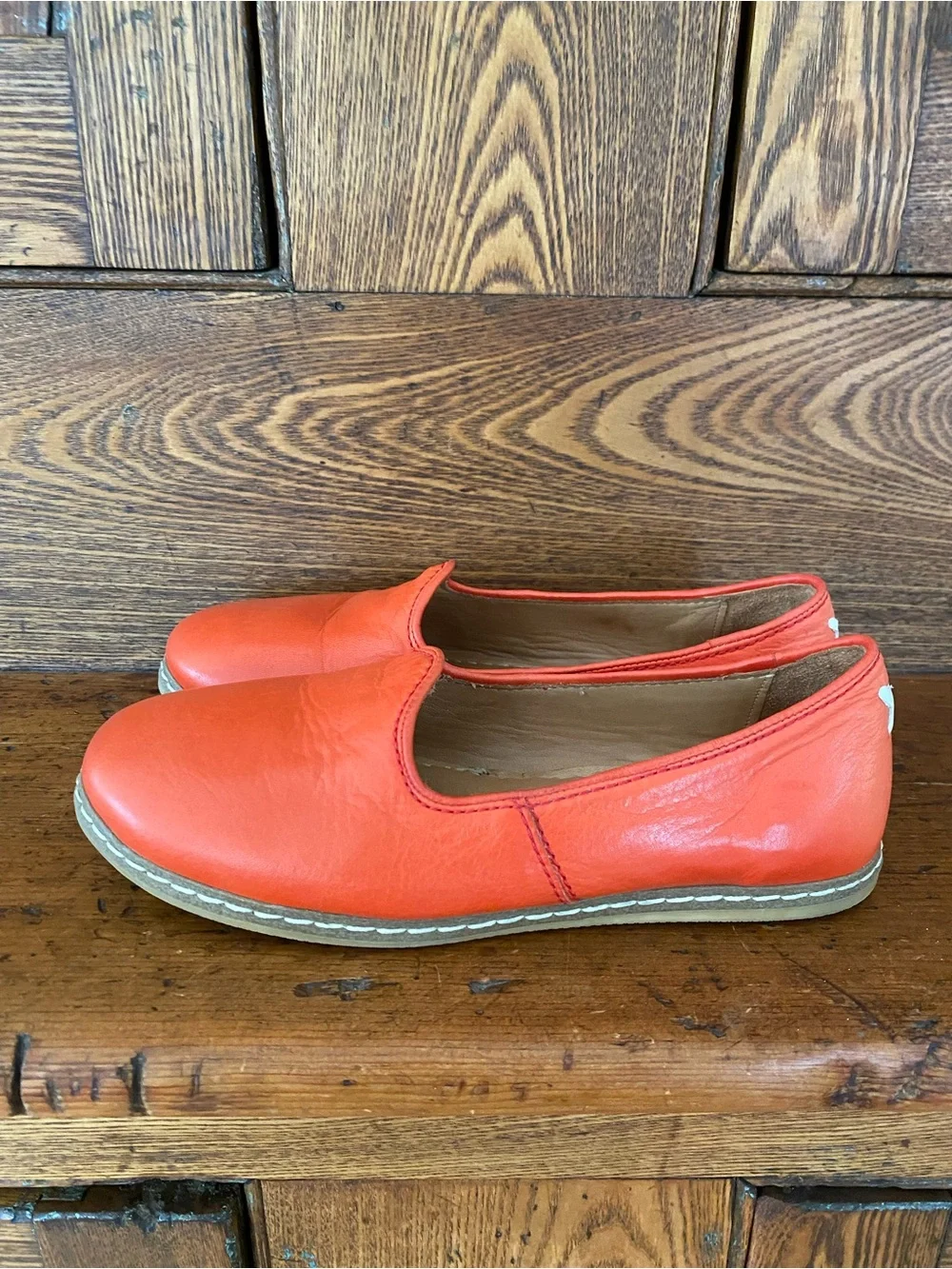 Charix Istanbul 35 5 orange leather slip on flats loafers handmade